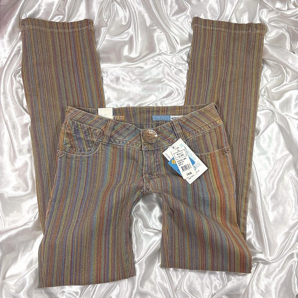 y2k Azzure Denim Pants Multicolor NWT Striped Low Rise Straight Leg Size 31